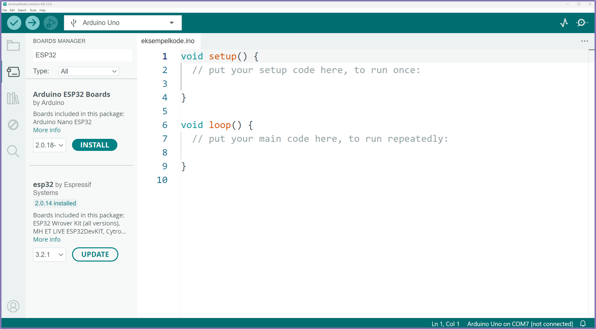 Guide showing ESP32 and ESP8266 board packages being added to Arduino IDE through Boards Manager.